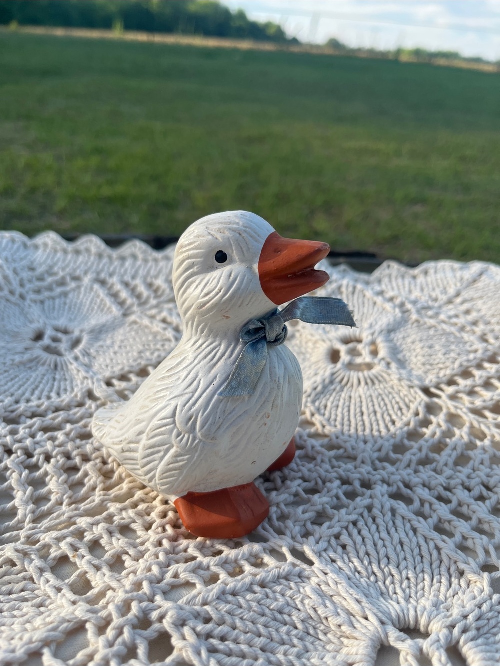 Ceramic small White Duck Figurine with Orange Beak & Feet